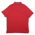 POLO RALPH LAUREN Mens Red Short Sleeve Plain Polo Shirt L Cotton Blend Casual