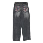 Womens Regular Fit Cotton Blend Denim Grey Jeans W28 L31 Floral Back Pockets Zip