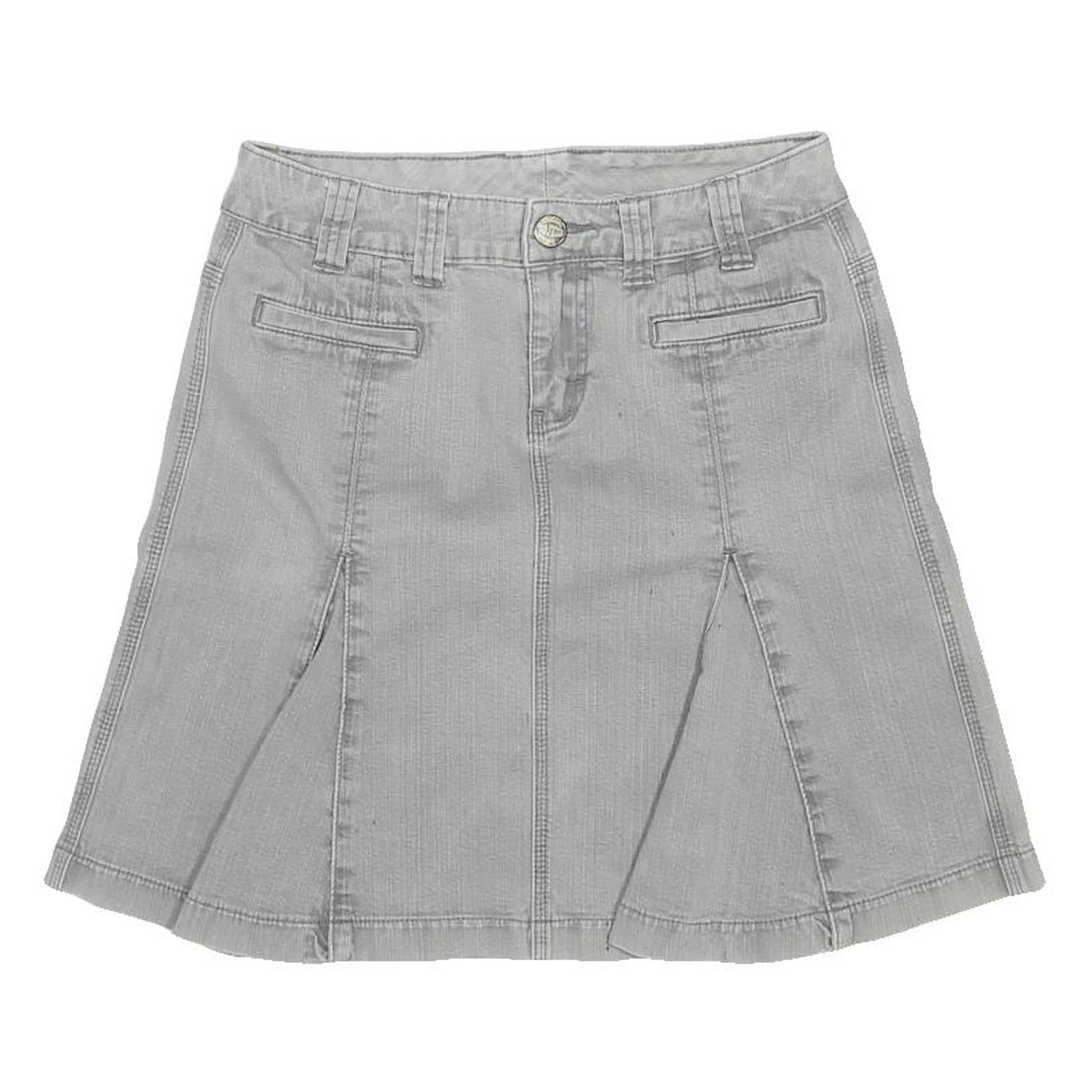 TOMMY HILFIGER Womens Grey Mini Cotton Blend Skirt Button Flared Casual M