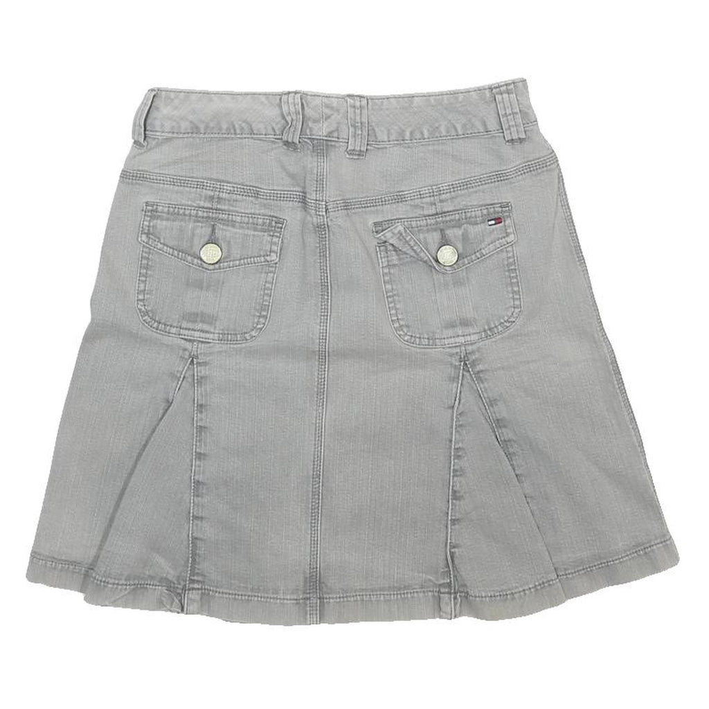 TOMMY HILFIGER Womens Grey Mini Cotton Blend Skirt Button Flared Casual M