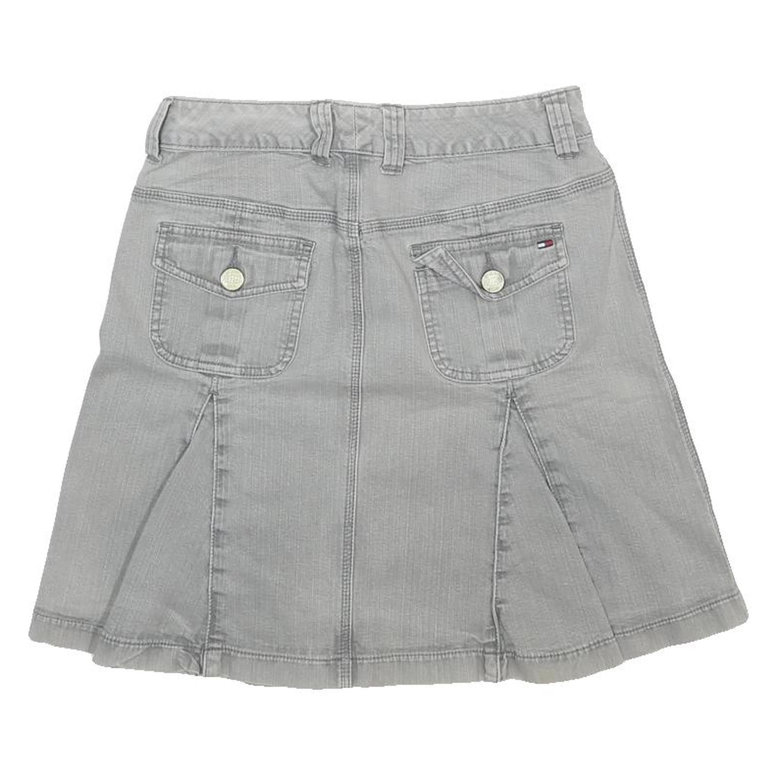 TOMMY HILFIGER Womens Grey Mini Cotton Blend Skirt Button Flared Casual M