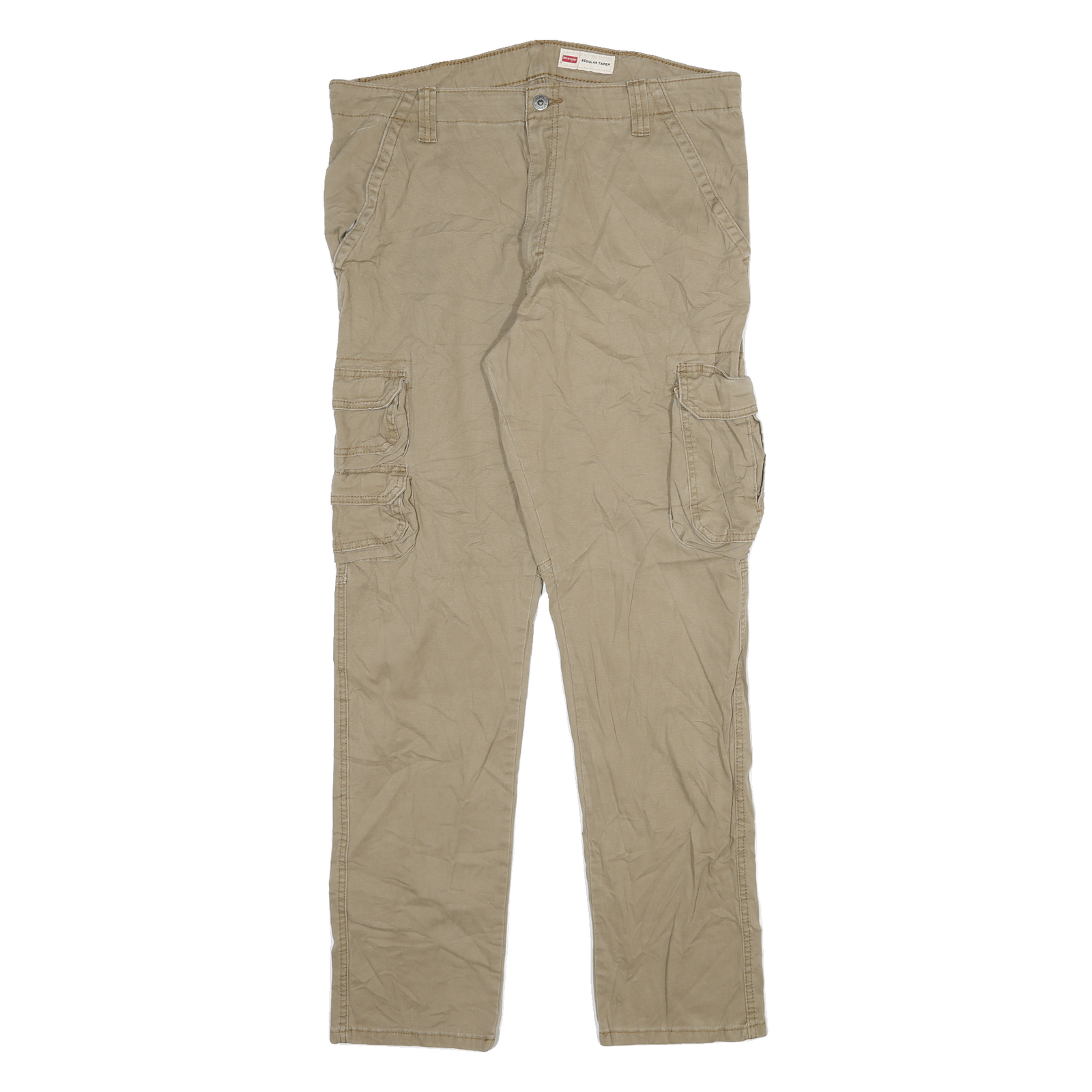 WRANGLER Mens Regular Beige Cotton Blend Regular Tapered Trousers W34 L31 Cargo