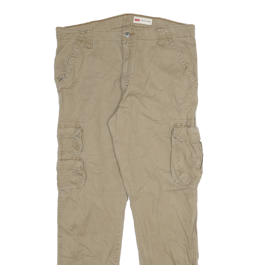 WRANGLER Mens Regular Beige Cotton Blend Regular Tapered Trousers W34 L31 Cargo
