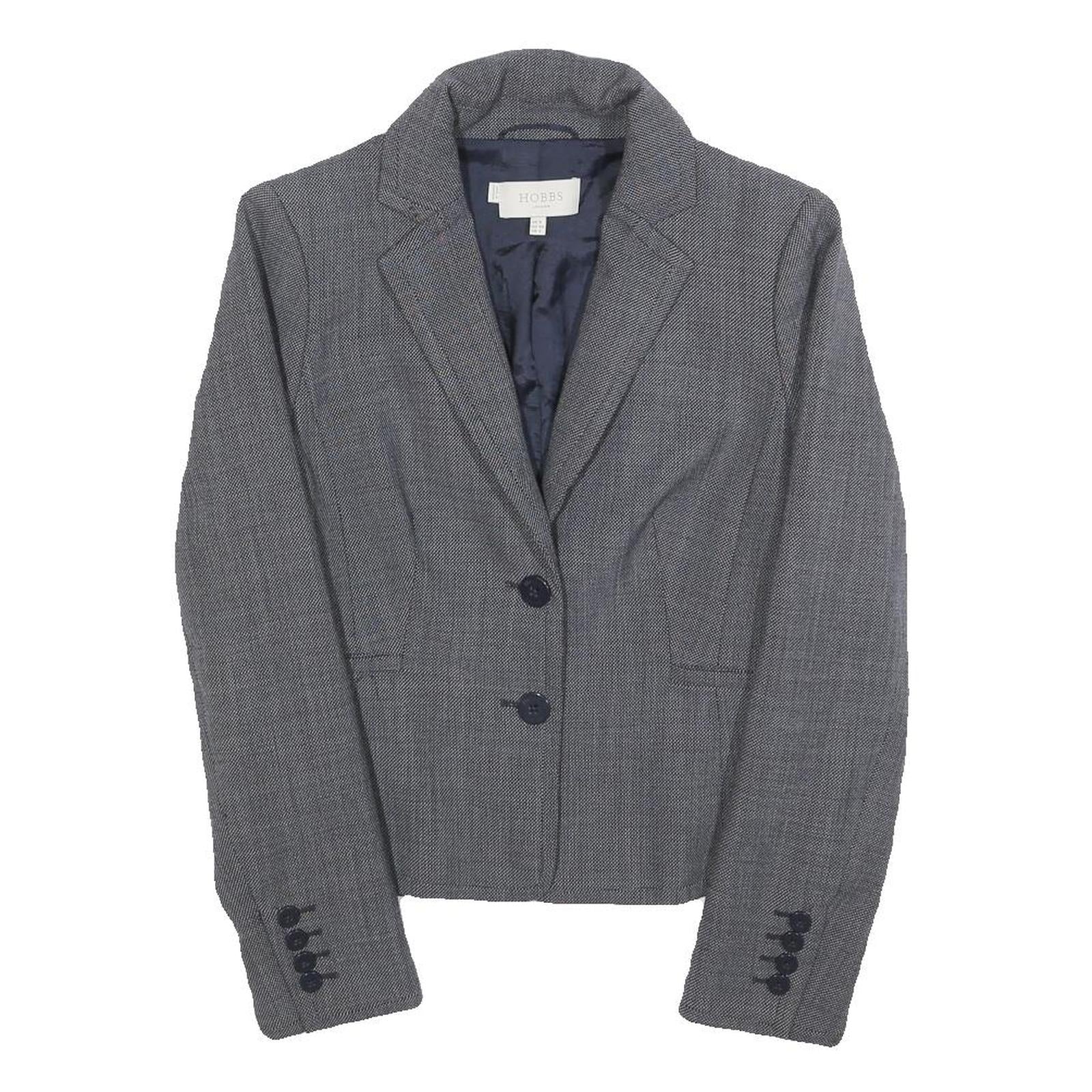 HOBBS LONDON Womens Grey Wool Blend Tailored Jacket UK 8 Plain Button Closure