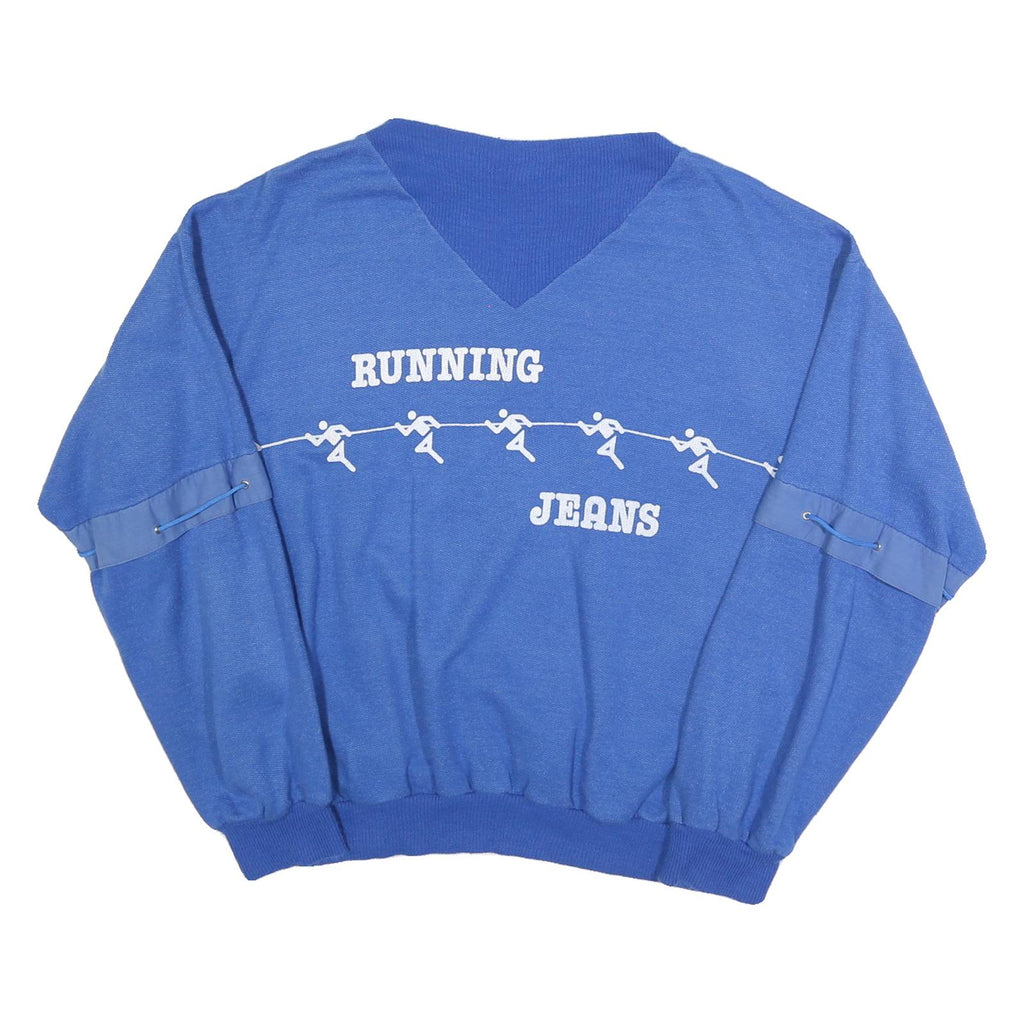 Mens Blue Cotton Blend Running Jeans V-Neck Sweatshirt M Casual Pullover