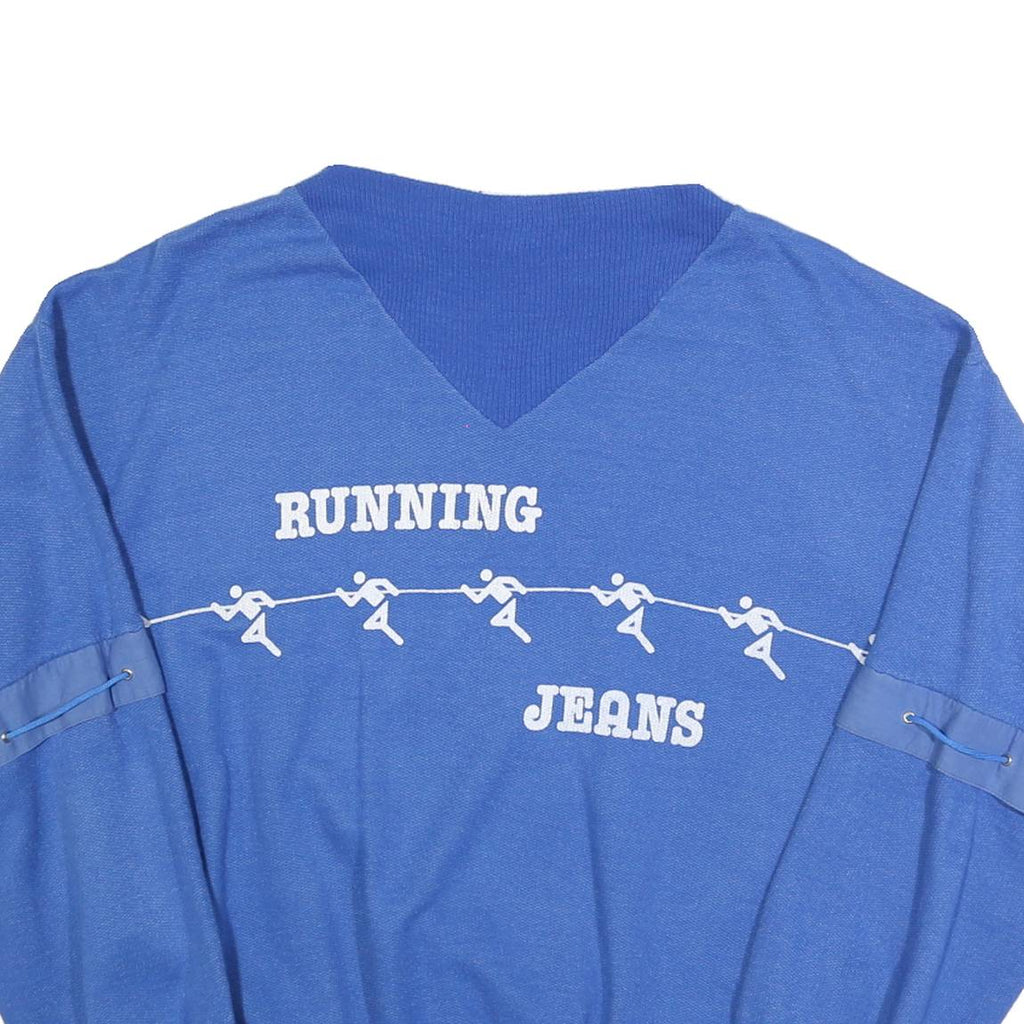 Mens Blue Cotton Blend Running Jeans V-Neck Sweatshirt M Casual Pullover