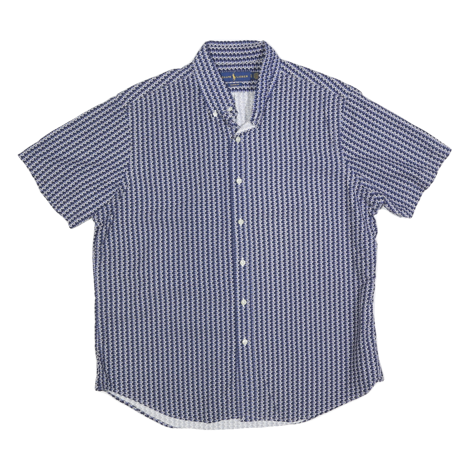 RALPH LAUREN Mens Blue Patterned Short Sleeve Shirt L Cotton Casual Summer