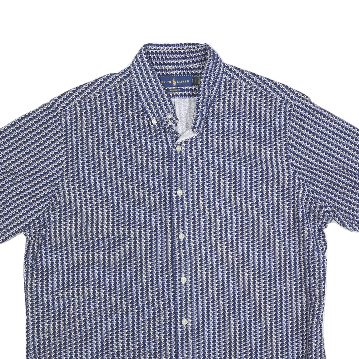 RALPH LAUREN Mens Blue Patterned Short Sleeve Shirt L Cotton Casual Summer