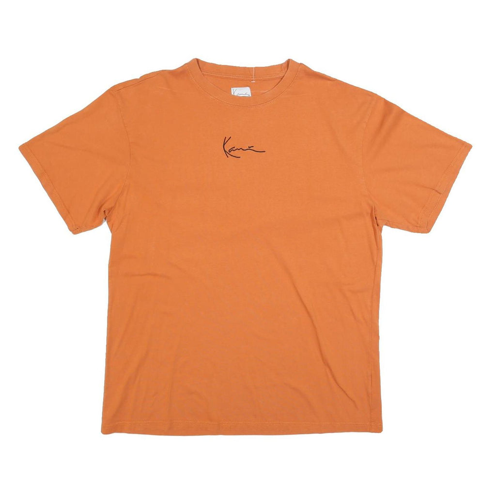 KARL KANI Mens Orange Cotton Blend T-Shirt L Short Sleeve Crew Neck Minimal Logo
