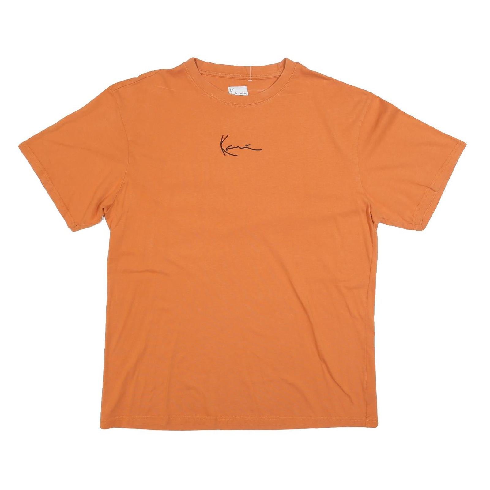 KARL KANI Mens Orange Cotton Blend T-Shirt L Short Sleeve Crew Neck Minimal Logo