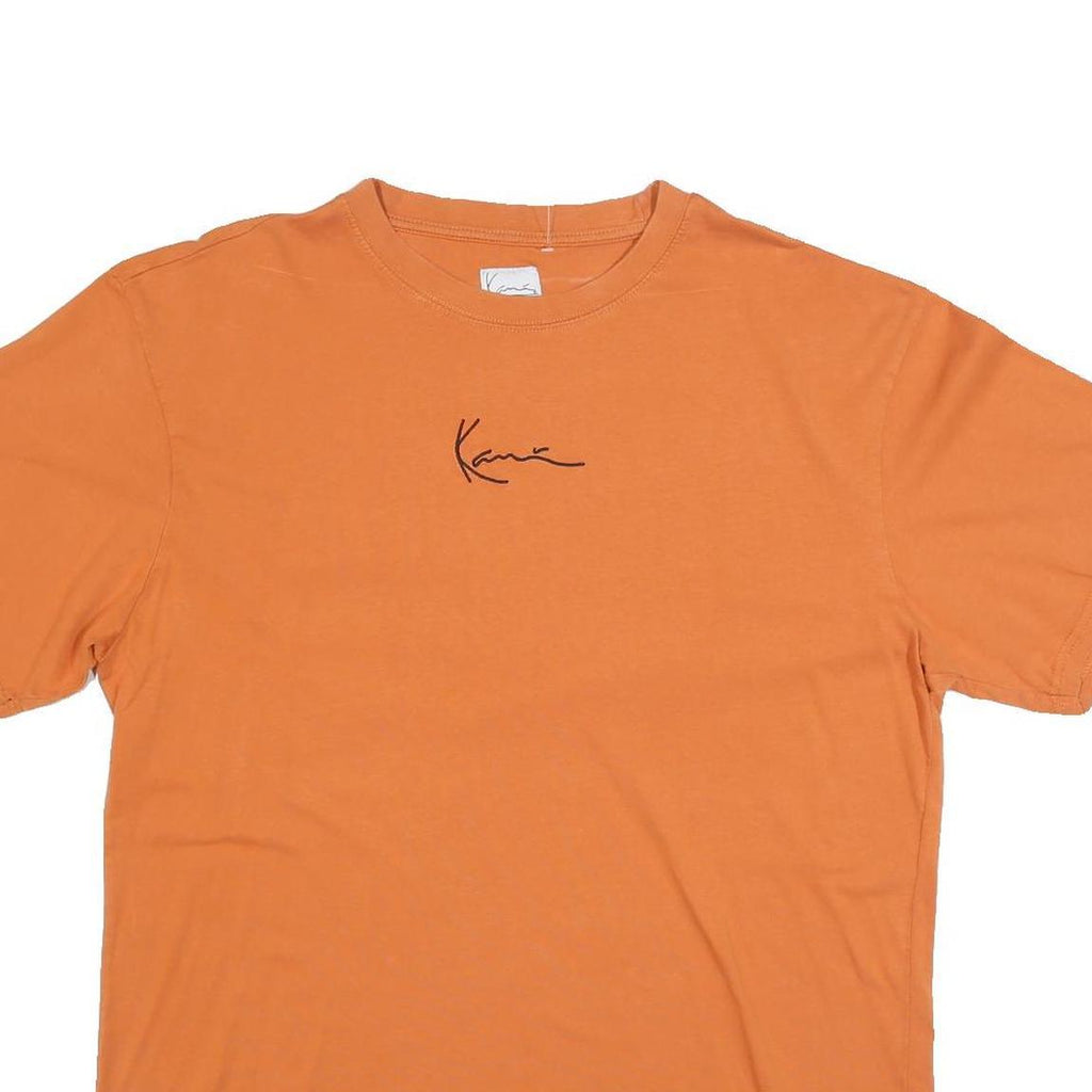 KARL KANI Mens Orange Cotton Blend T-Shirt L Short Sleeve Crew Neck Minimal Logo