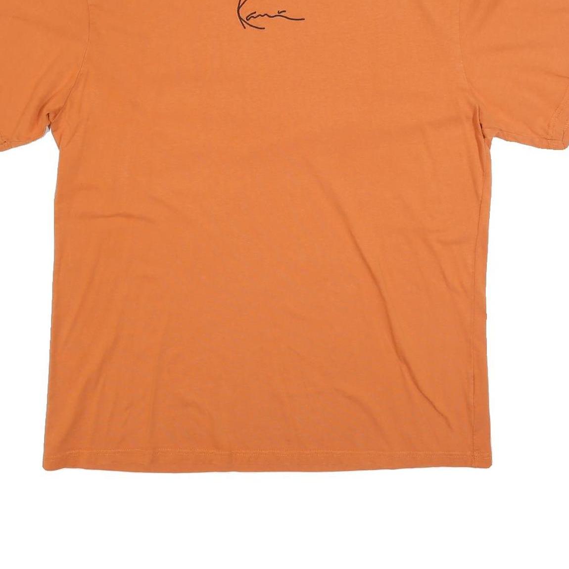 KARL KANI Mens Orange Cotton Blend T-Shirt L Short Sleeve Crew Neck Minimal Logo