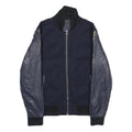 ZARA Mens Navy Blue Wool Blend Bomber Jacket M Leather Sleeves Zip Fastening