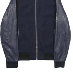 ZARA Mens Navy Blue Wool Blend Bomber Jacket M Leather Sleeves Zip Fastening