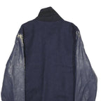 ZARA Mens Navy Blue Wool Blend Bomber Jacket M Leather Sleeves Zip Fastening