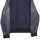 ZARA Mens Navy Blue Wool Blend Bomber Jacket M Leather Sleeves Zip Fastening