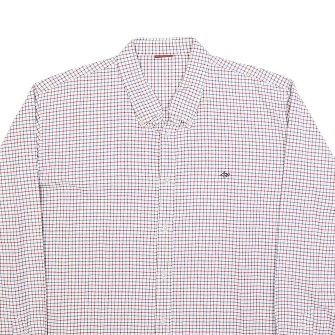 LEVI'S Mens White & Blue Checked Shirt 2XL Cotton Blend Casual Long Sleeve