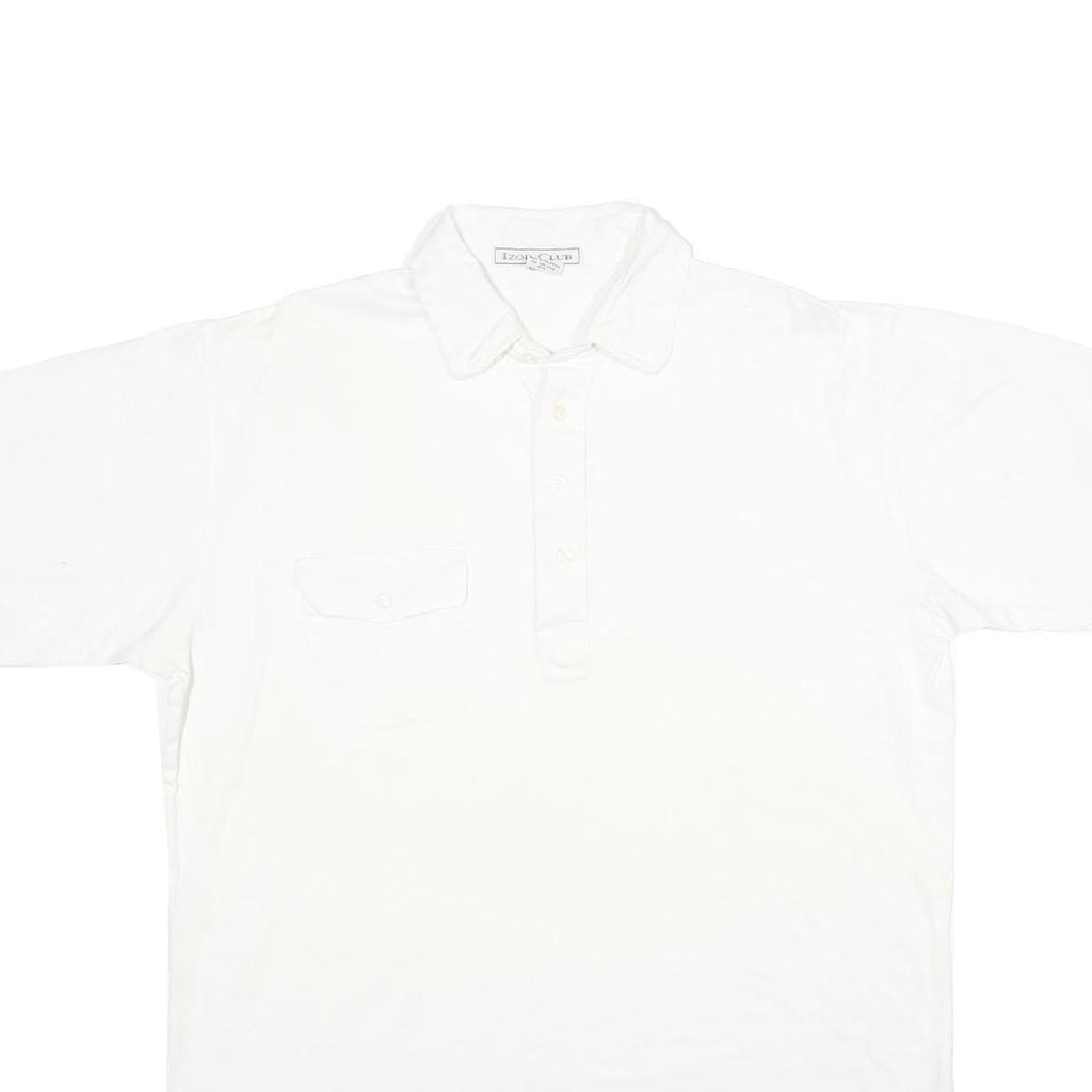 IZOD Mens White Short Sleeve Plain Polo Shirt L Cotton Casual Classic