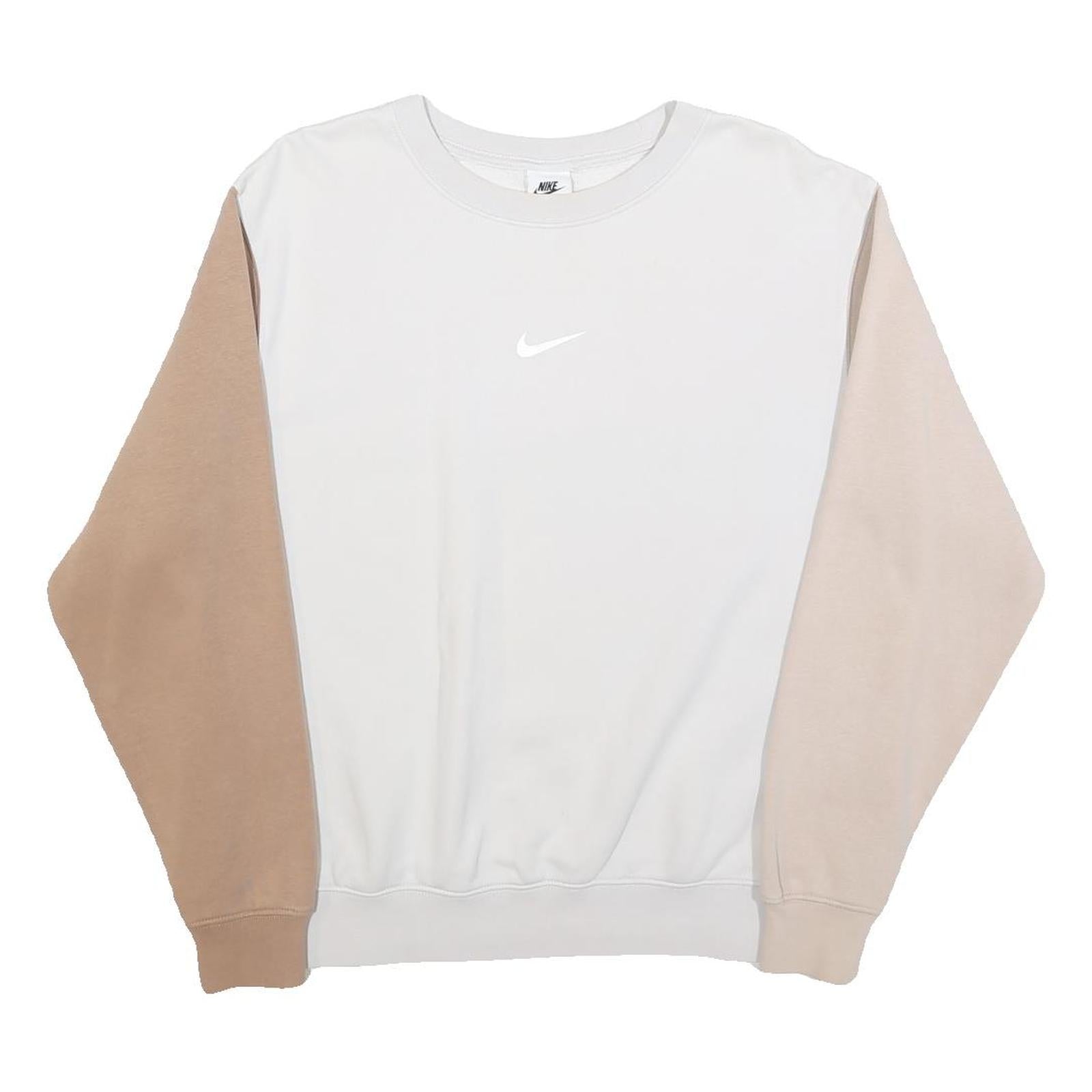 NIKE Womens White & Beige Sweatshirt Crew Neck M Cotton Blend Sporty