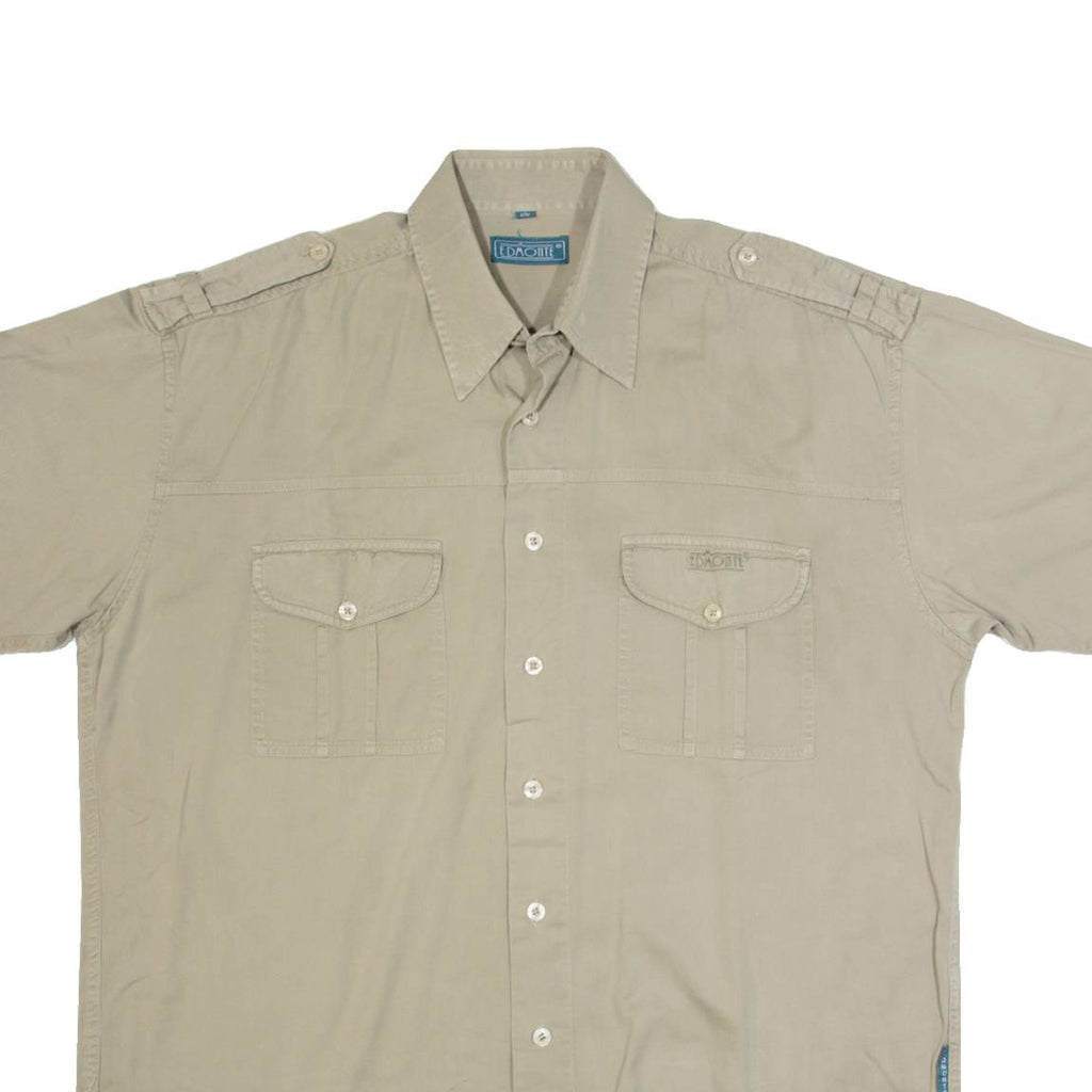 EDMONTE Mens Plain Shirt Beige 90s L