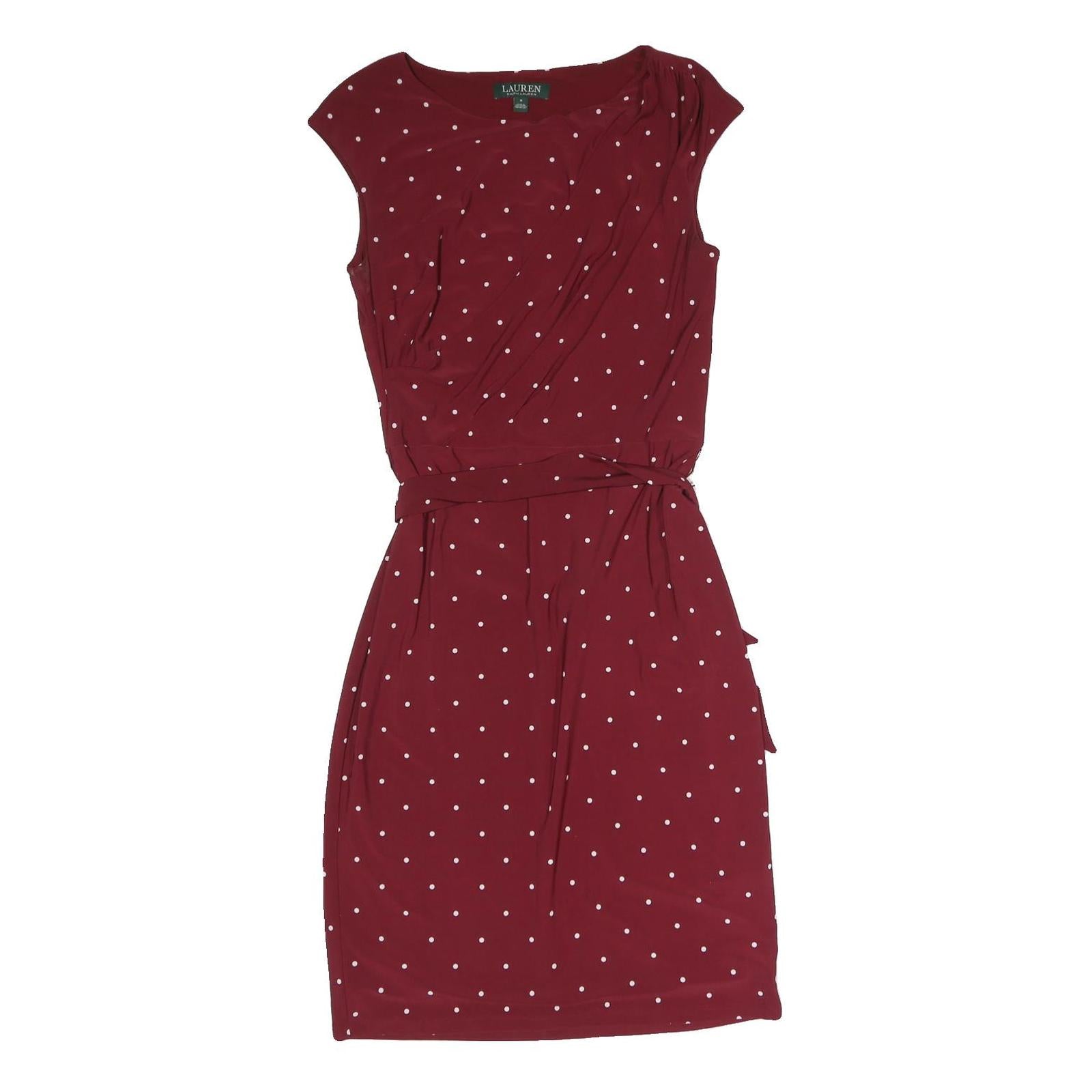LAUREN RALPH LAUREN Womens Maroon & White Polka Dot Day Jersey Shift Dress M