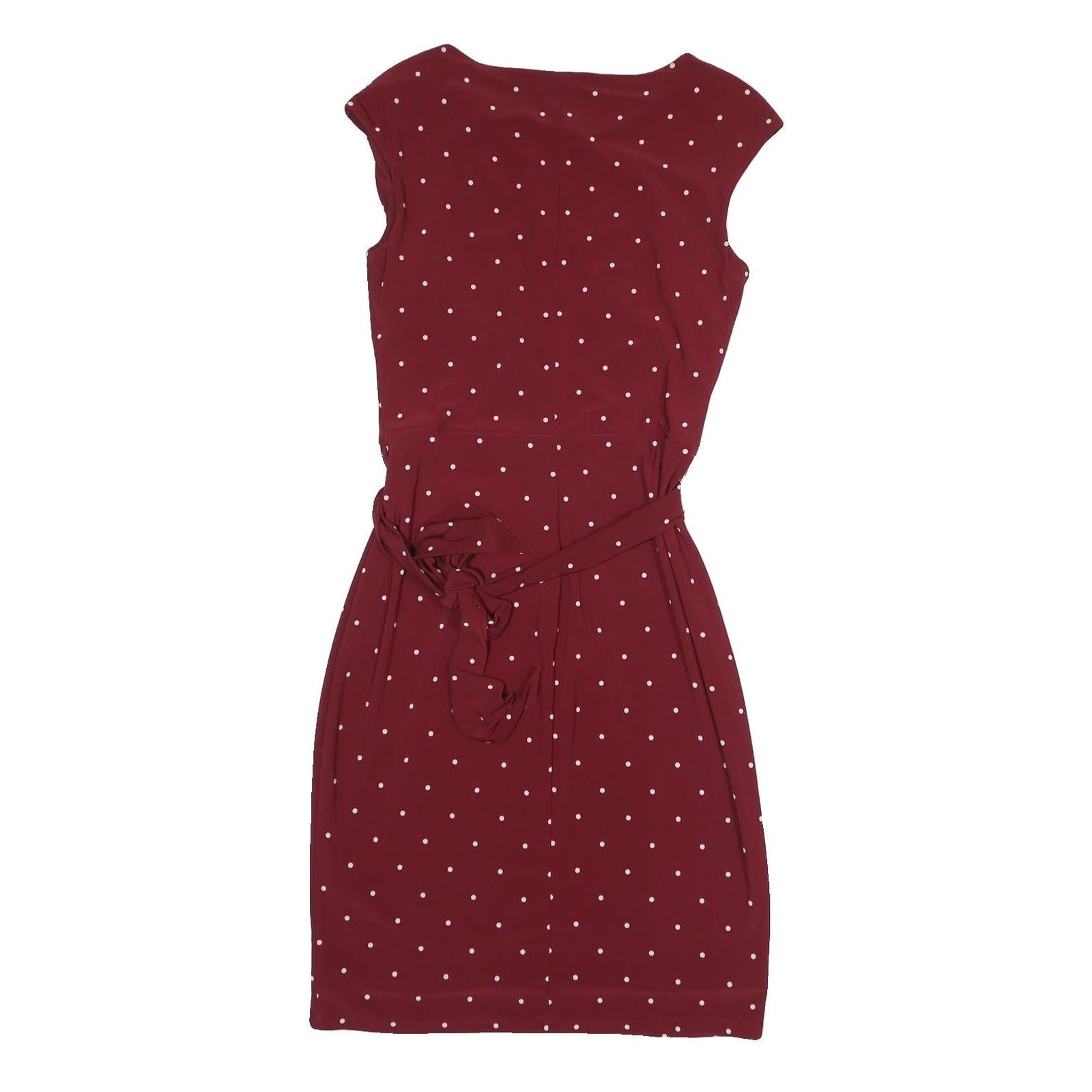 LAUREN RALPH LAUREN Womens Maroon & White Polka Dot Day Jersey Shift Dress M