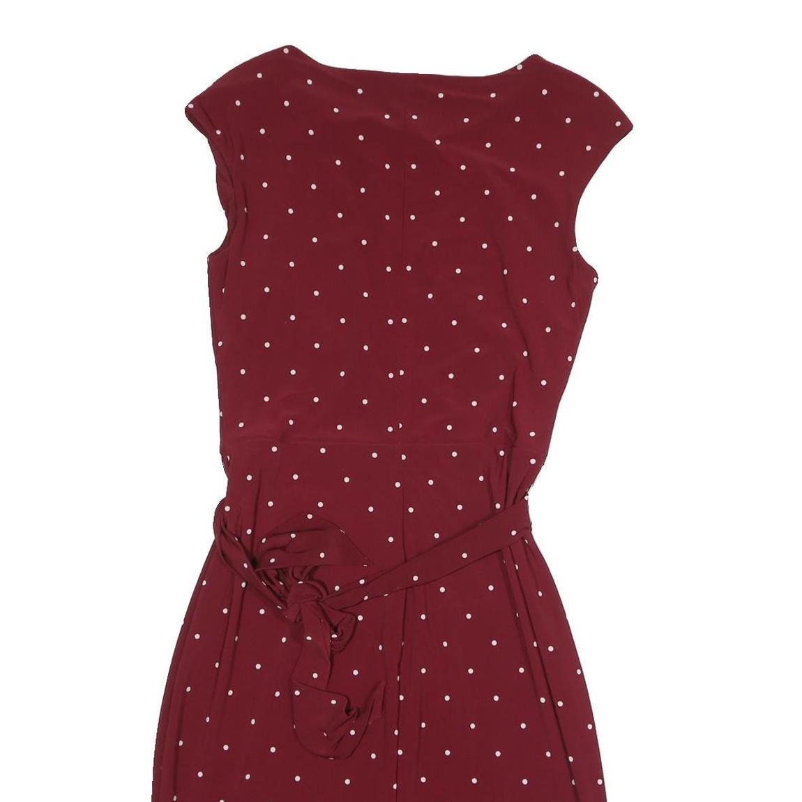 LAUREN RALPH LAUREN Womens Maroon & White Polka Dot Day Jersey Shift Dress M