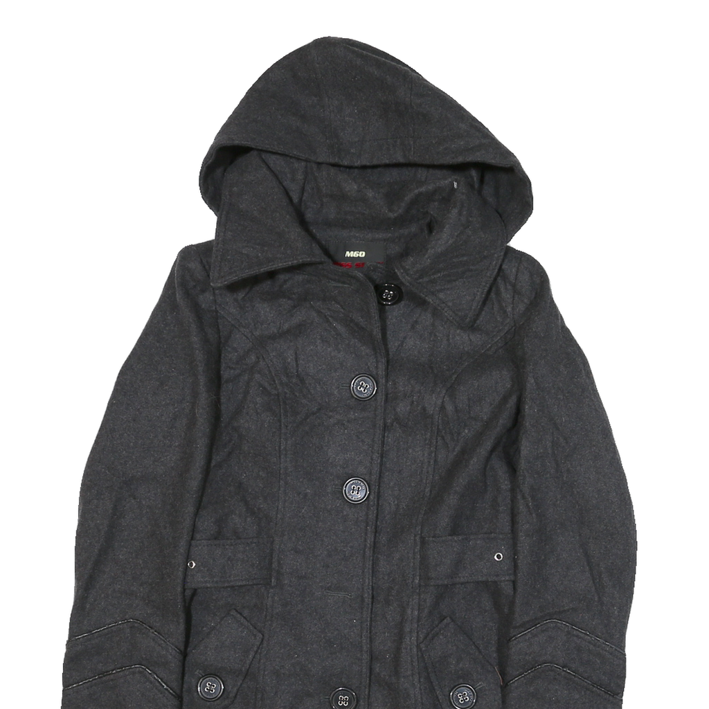 MISS 60 Womens Grey Button Jacket XS Cotton Blend Hooded Pleated