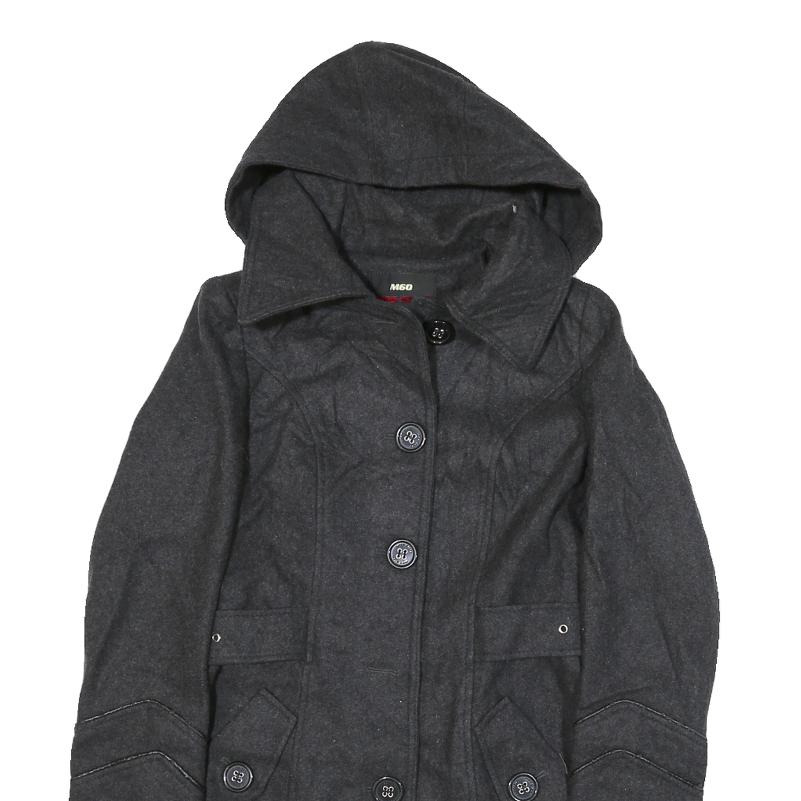 MISS 60 Womens Grey Button Jacket XS Cotton Blend Hooded Pleated