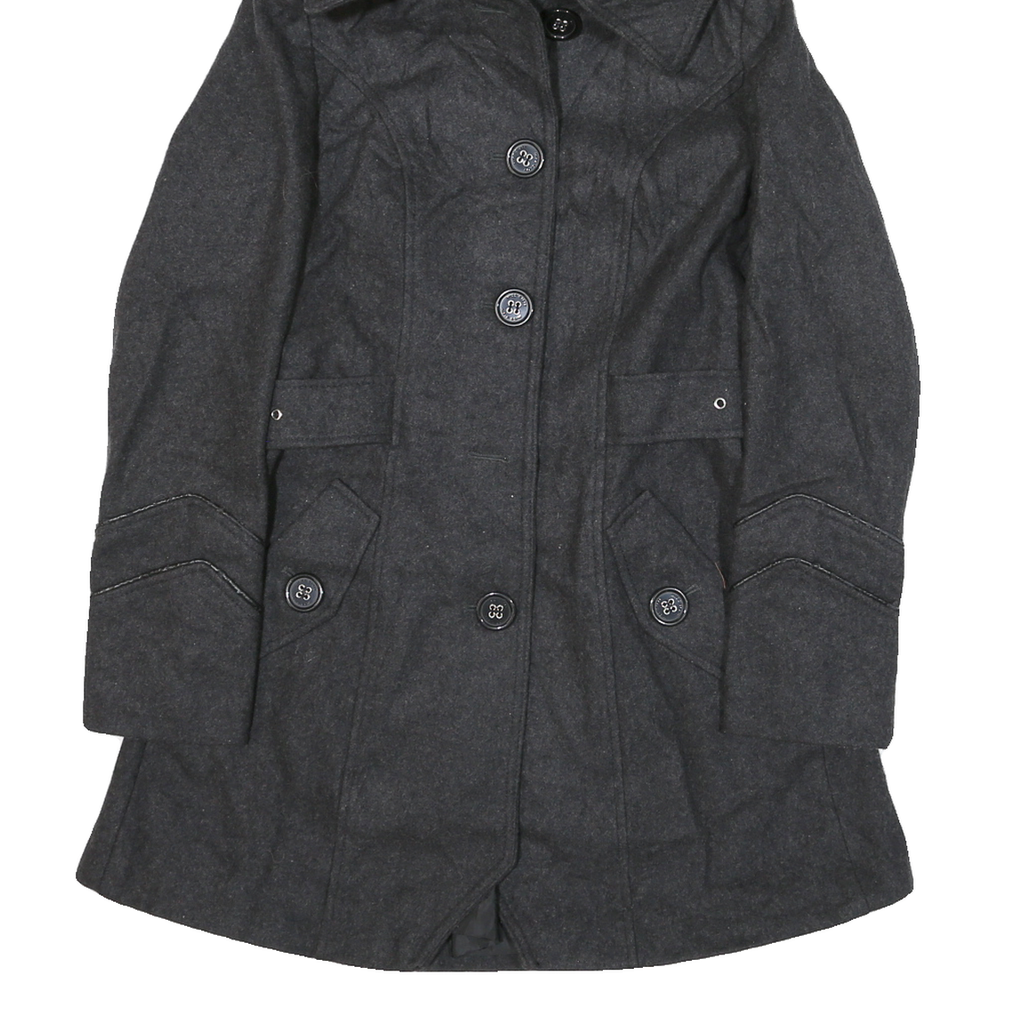 MISS 60 Womens Grey Button Jacket XS Cotton Blend Hooded Pleated