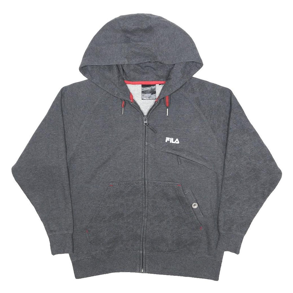 FILA Womens Grey Full Zip Hoodie M Cotton Blend Jersey Band Collar Pockets