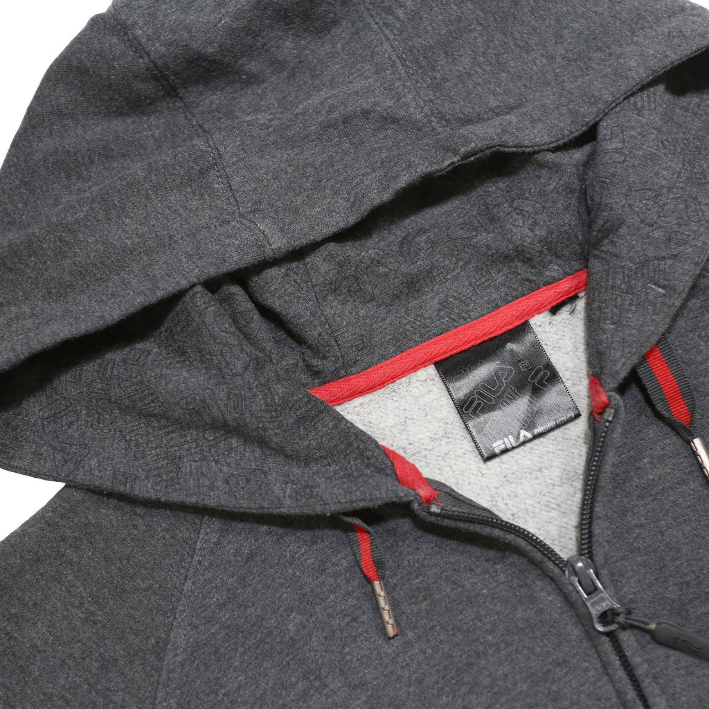 FILA Womens Grey Full Zip Hoodie M Cotton Blend Jersey Band Collar Pockets