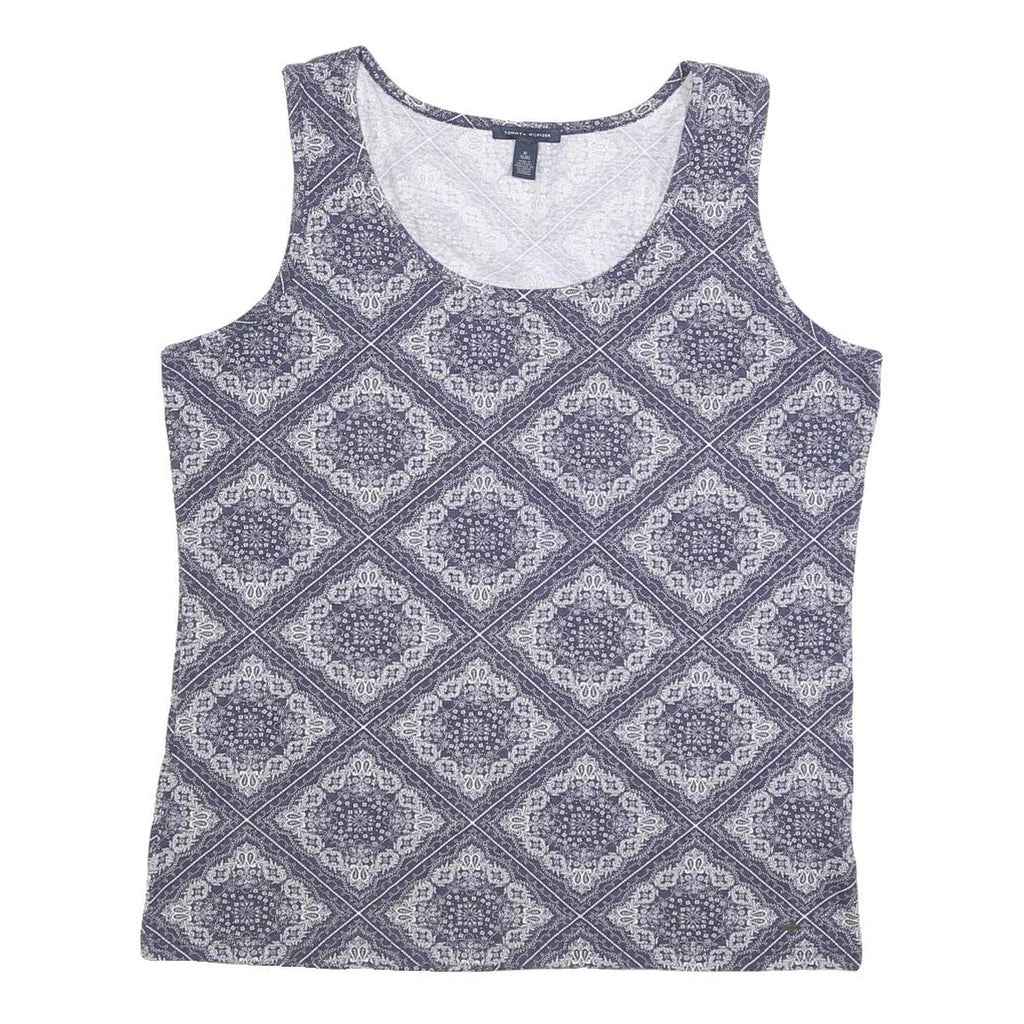 TOMMY HILFIGER Womens Blue Printed Sleeveless Scoop Neck Top XL Cotton Blend
