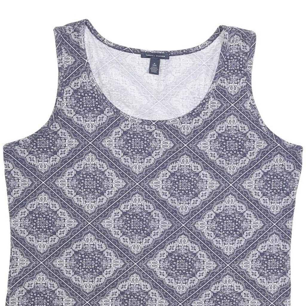 TOMMY HILFIGER Womens Blue Printed Sleeveless Scoop Neck Top XL Cotton Blend