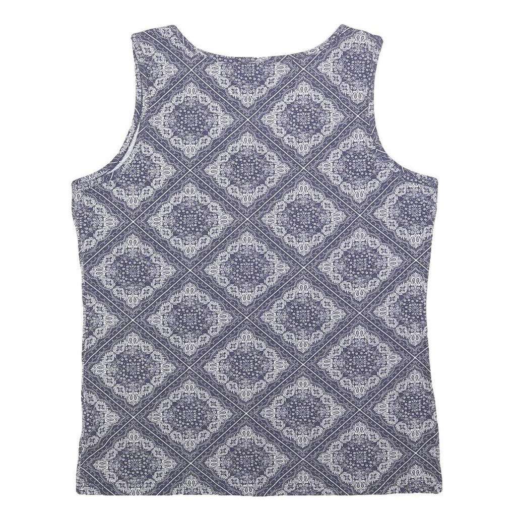 TOMMY HILFIGER Womens Blue Printed Sleeveless Scoop Neck Top XL Cotton Blend