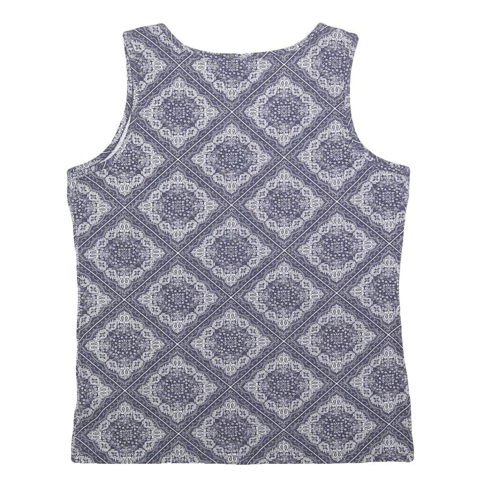 TOMMY HILFIGER Womens Blue Printed Sleeveless Scoop Neck Top XL Cotton Blend