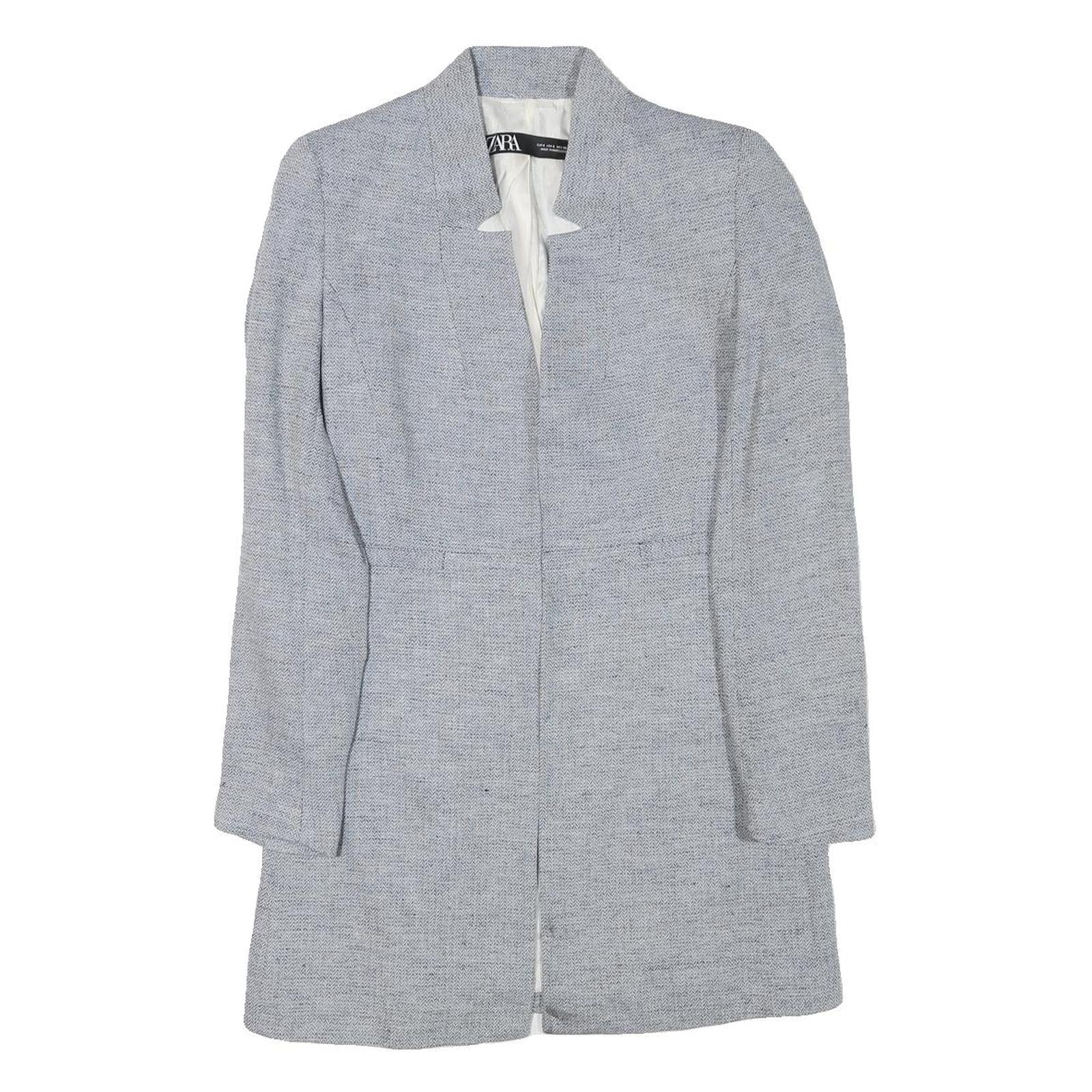 ZARA Womens Grey Linen Blend Button Jacket S Tailored Classic Plain Lightweight