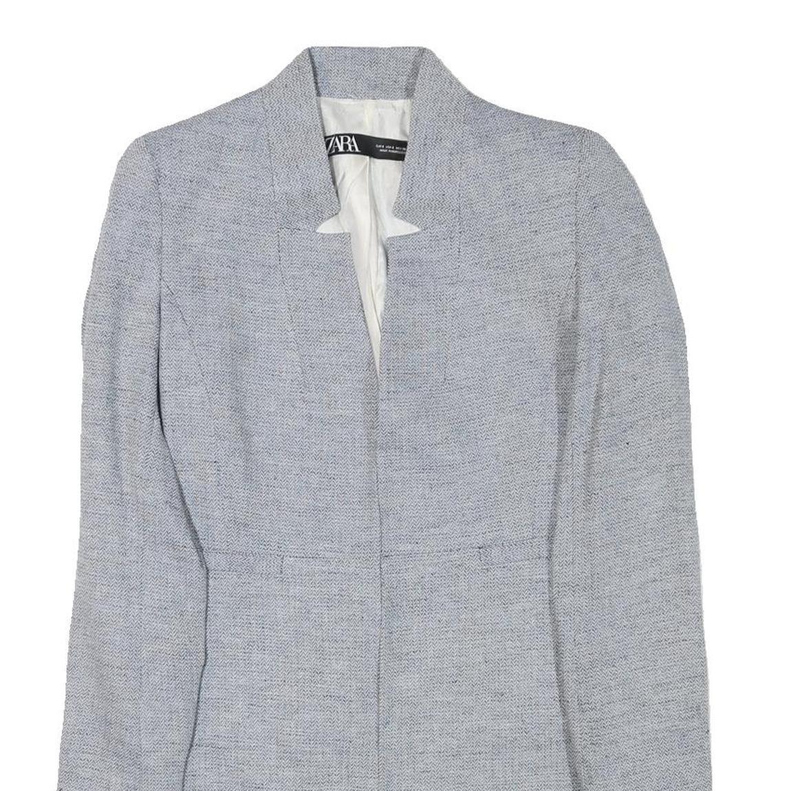 ZARA Womens Grey Linen Blend Button Jacket S Tailored Classic Plain Lightweight