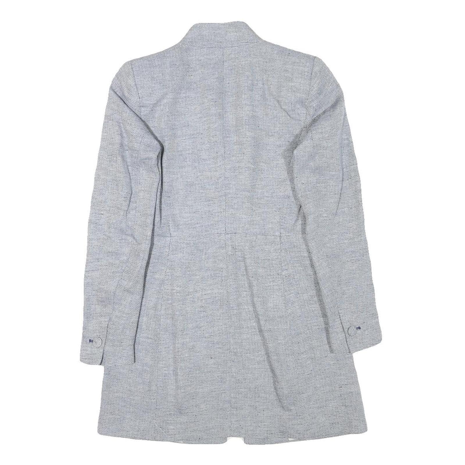 ZARA Womens Grey Linen Blend Button Jacket S Tailored Classic Plain Lightweight