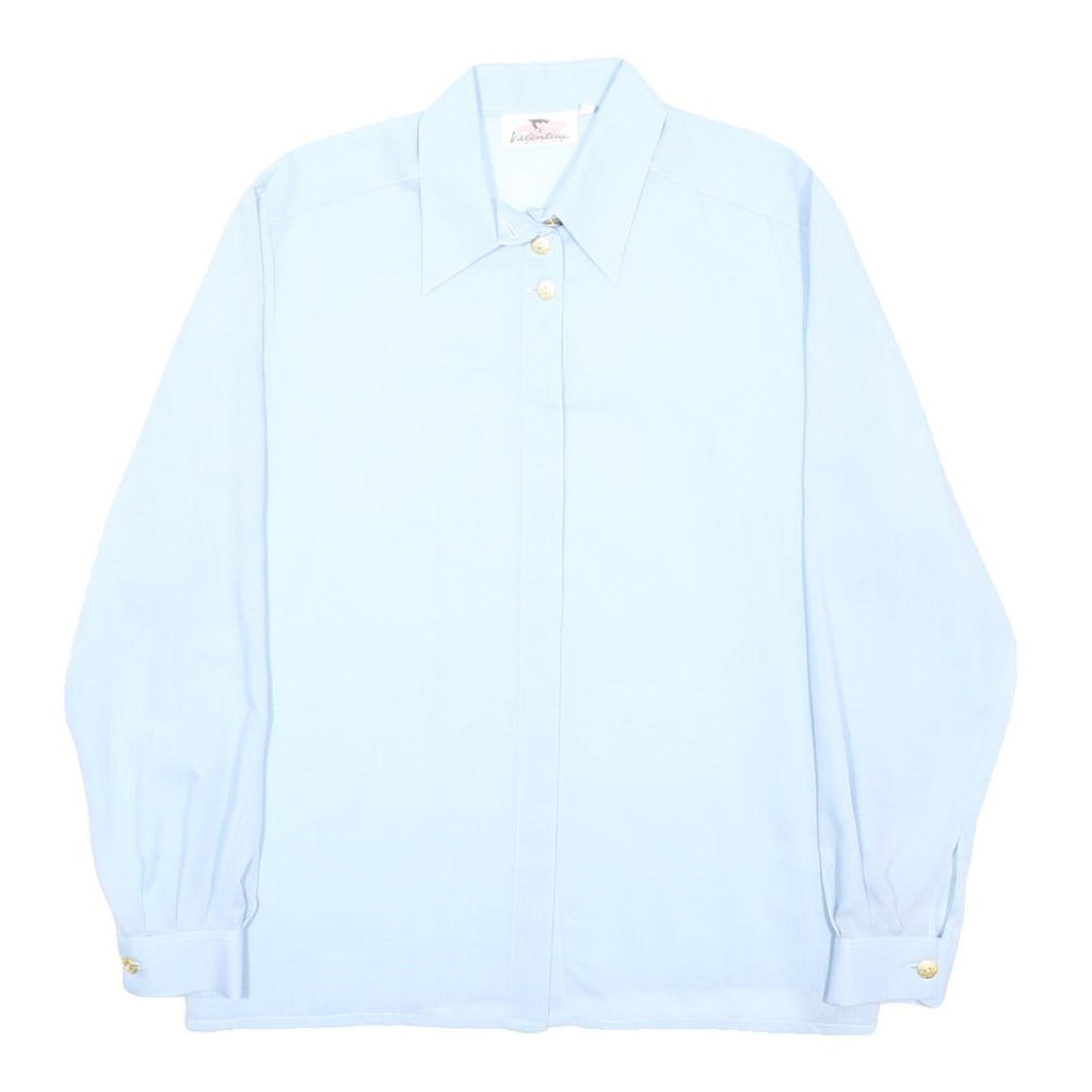 VALENTINE FASHION Womens Blue Wool Shirt L Stylish Classic Fit Button Detail