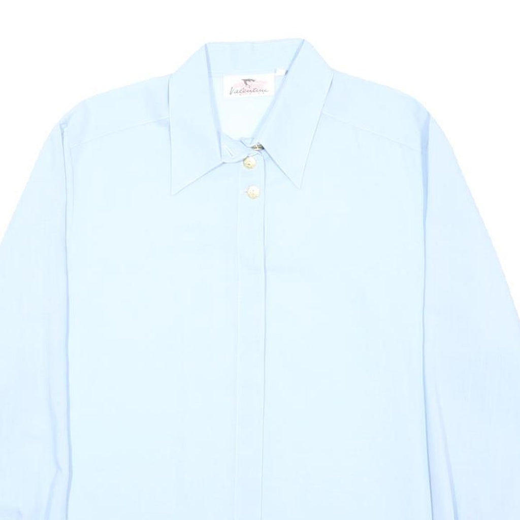 VALENTINE FASHION Womens Blue Wool Shirt L Stylish Classic Fit Button Detail