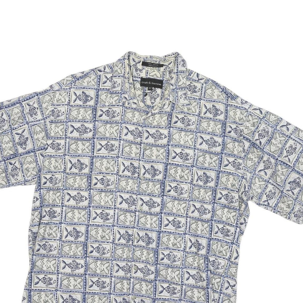 CROFT & BARROW Mens Blue Grey Patterned Shirt XL Cotton Blend Short Sleeve
