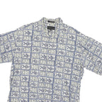 CROFT & BARROW Mens Blue Grey Patterned Shirt XL Cotton Blend Short Sleeve