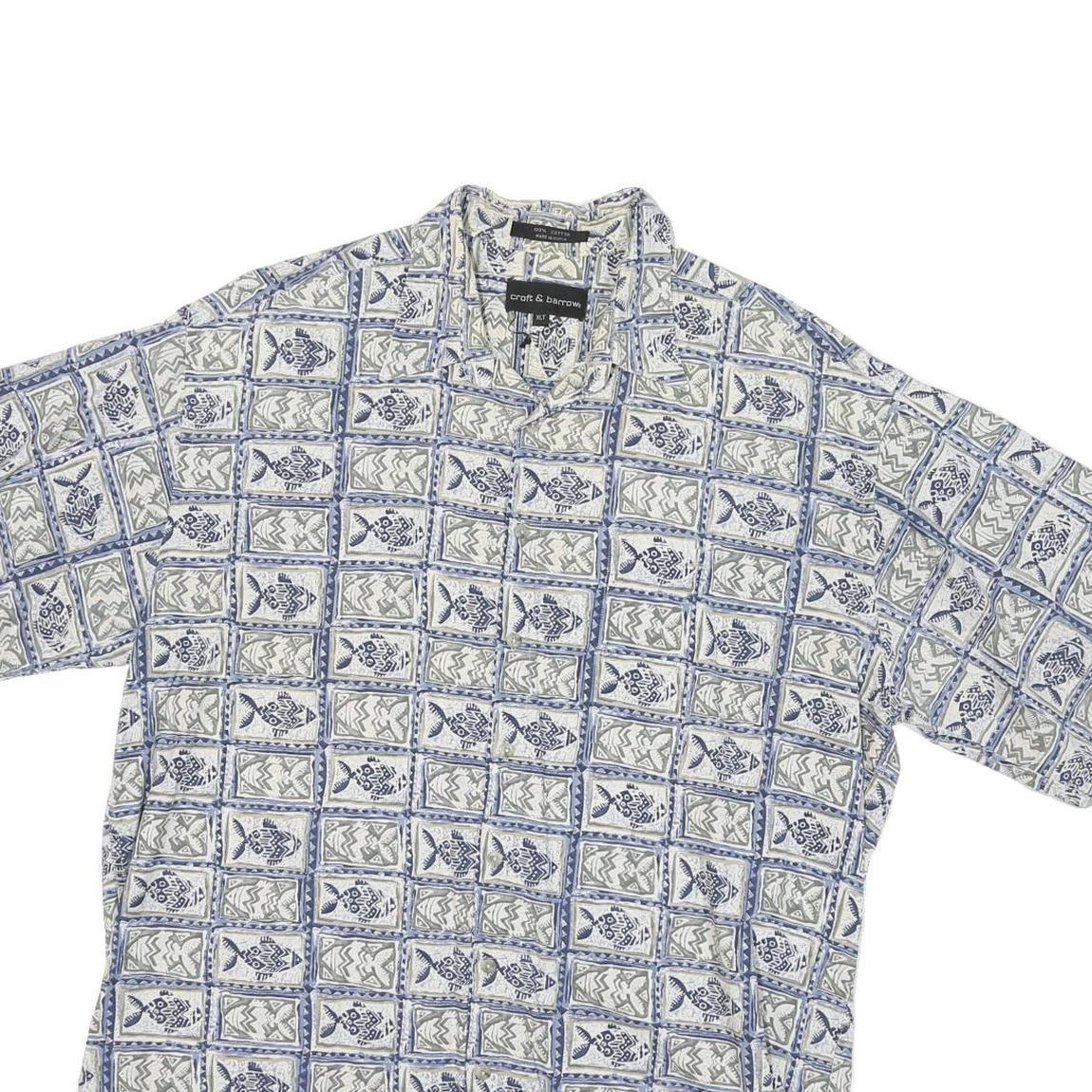 CROFT & BARROW Mens Blue Grey Patterned Shirt XL Cotton Blend Short Sleeve