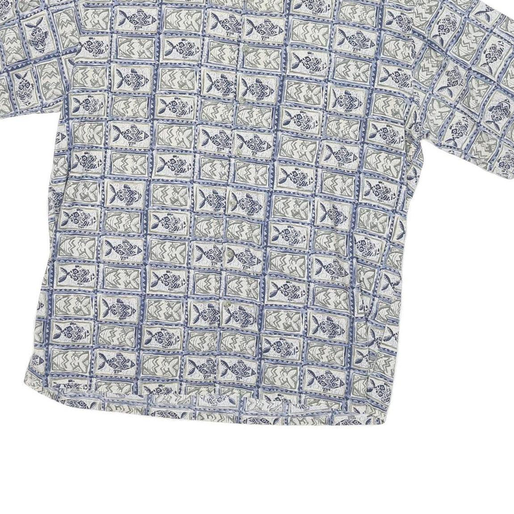 CROFT & BARROW Mens Blue Grey Patterned Shirt XL Cotton Blend Short Sleeve