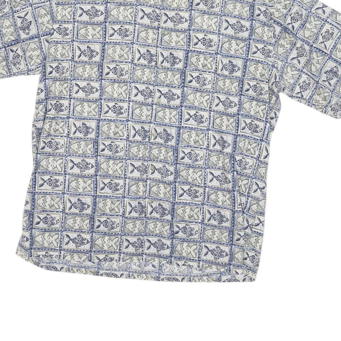 CROFT & BARROW Mens Blue Grey Patterned Shirt XL Cotton Blend Short Sleeve