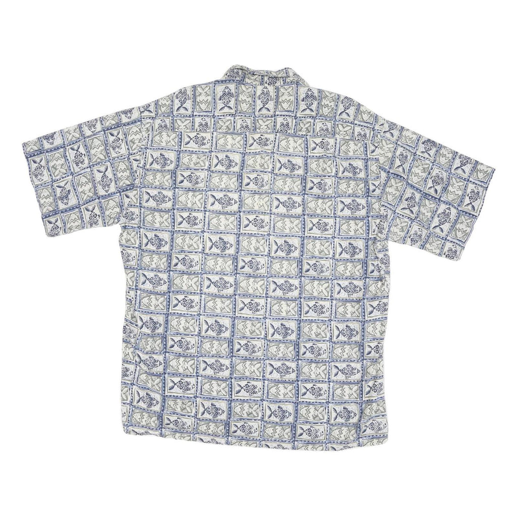 CROFT & BARROW Mens Blue Grey Patterned Shirt XL Cotton Blend Short Sleeve