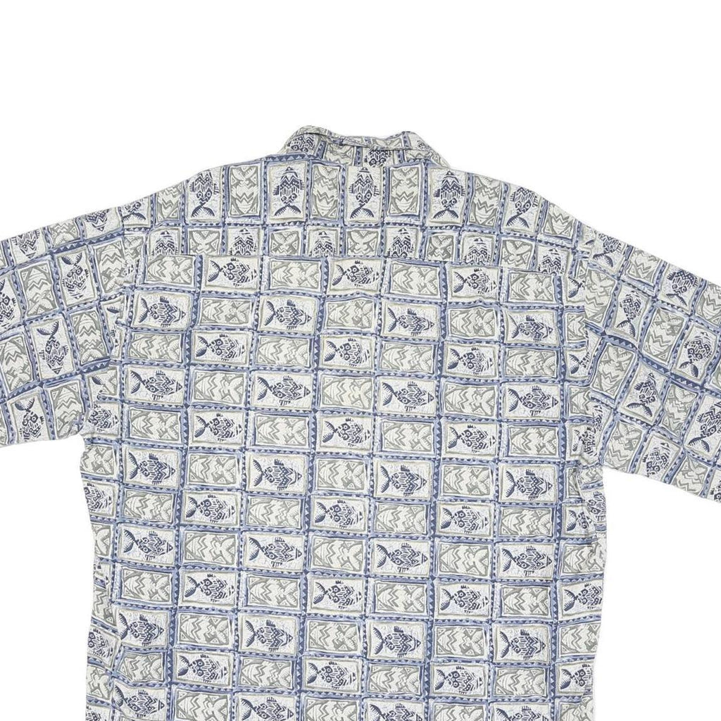 CROFT & BARROW Mens Blue Grey Patterned Shirt XL Cotton Blend Short Sleeve