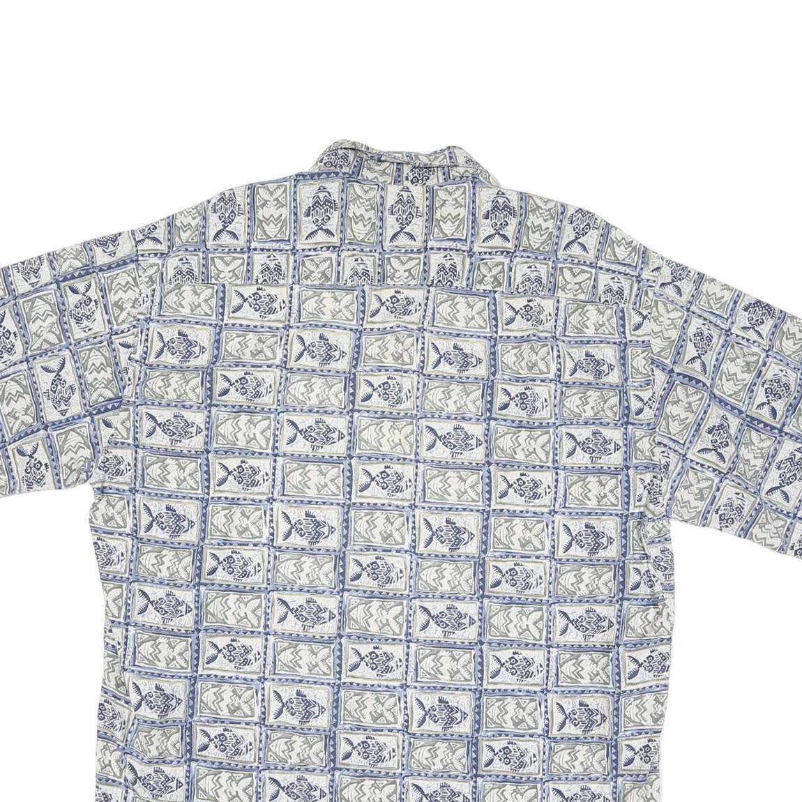 CROFT & BARROW Mens Blue Grey Patterned Shirt XL Cotton Blend Short Sleeve