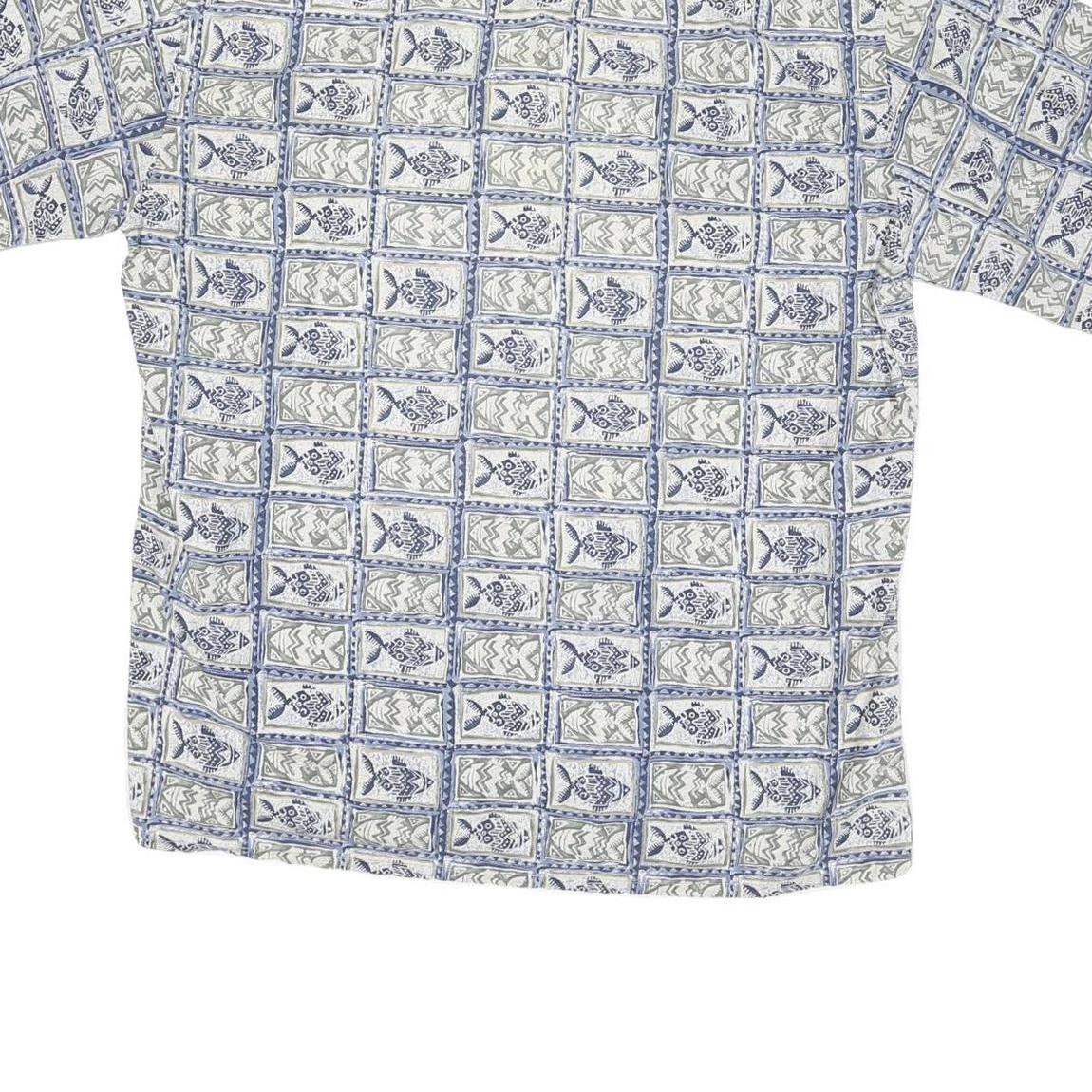 CROFT & BARROW Mens Blue Grey Patterned Shirt XL Cotton Blend Short Sleeve